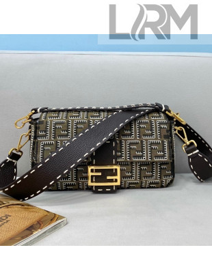 Fendi Baguette Medium Bag in Embroidered FF Fabric Brown/White 2021