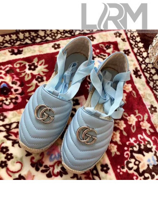 Gucci Matelassé Chevron Leather Espadrille Sandal With Ribbon 628148 Pastel Blue 2020