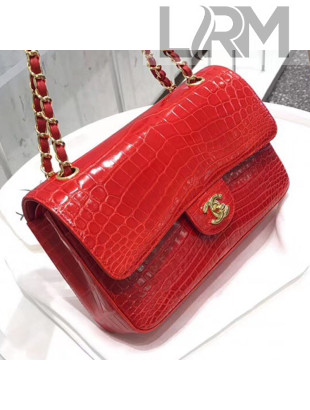 Chanel Alligator Skin Medium Classic Flap Bag Red