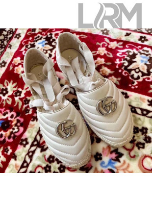 Gucci Matelassé Chevron Leather Espadrille Sandal With Ribbon 628148 Beige 2020