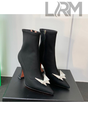 Amina Muaddi Lycra Short Boots with Crystal Buckle Black 2021 31