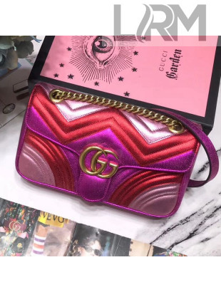 Gucci GG Marmont Laminated Leather Small Shoulder Bag 443497 Purple/Red 2019