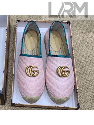 Gucci Chevron Raffia Flat Espadrilles with Double G 578547 Pink 2019