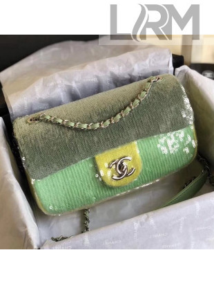 Chanel Sequin Small Flap Bag A57412 Army Green/Bright Green/Yellow 2018