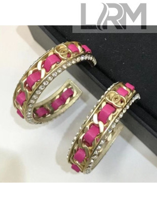 Chanel Leather Hoop Earrings AB5948 Fuschia Pink 2021