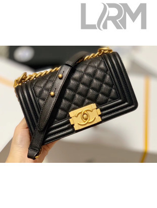Chanel Quilted Origial Haas Caviar Leather Small Boy Flap Bag Black with Matte Gold Hardware(Top Quality)