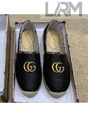 Gucci Chevron Raffia Flat Espadrilles with Double G 578547 Black 2019