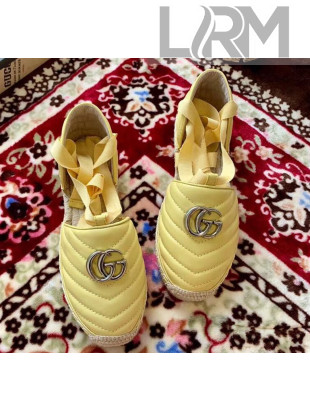 Gucci Matelassé Chevron Leather Espadrille Sandal With Ribbon 628148 Pastel Yellow 2020