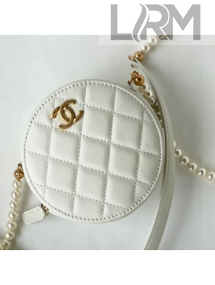 Chanel Calfskin Round Clutch with Pearl Chain AP2191 White 2021