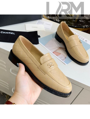 Chanel Quilted Lambskin Loafers with CC Band G36436 Apricot 2020