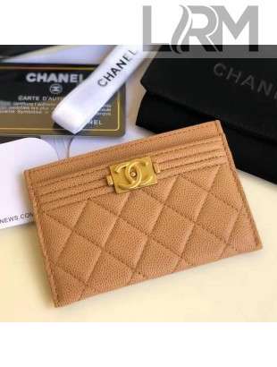 Chanel Caviar Calfskin Boy Chanel Card Holder Kahki 2018