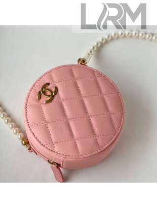 Chanel Calfskin Round Clutch with Pearl Chain AP2191 Pink 2021