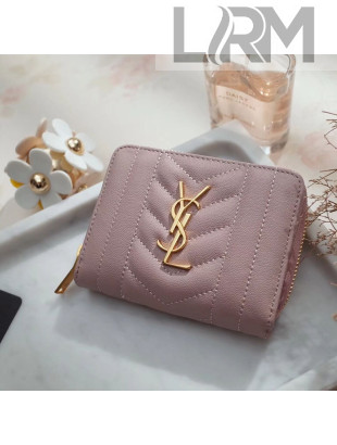 Saint Laurent Monogram Compact Zip Wallet in Textured Matelasse Leather 403723 Pink
