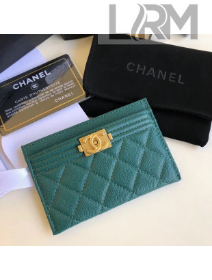 Chanel Caviar Calfskin Boy Chanel Card Holder Green 2018