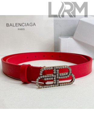 Balenciaga Calfskin Belt 25mm with Crystal BB Buckle Red 2021