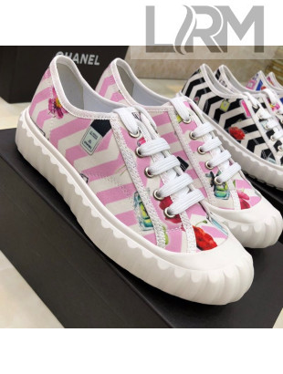 Chanel Bloom Print Fabric Sneakers Pink 2019