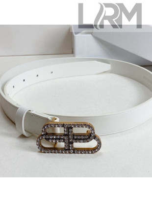 Balenciaga Calfskin Belt 25mm with Crystal BB Buckle White 2021
