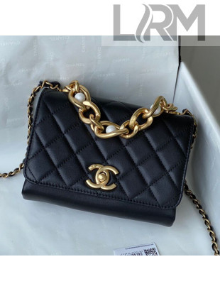 Chanel Calfskin Pearl Chained Mini Flap Bag  AS2638 Black 2021