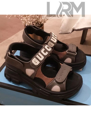 Gucci Flat Leather and Mesh Sandal 549909 Grey 2019 