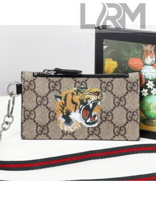 Gucci Tiger Print GG Supreme Card Case ‎523903 