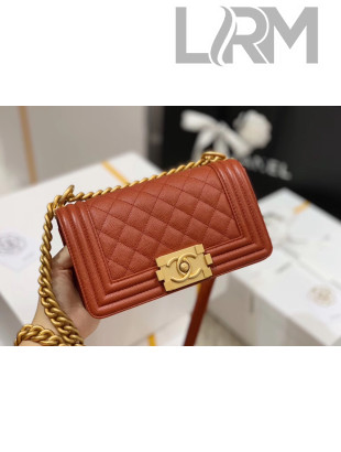 Chanel Quilted Origial Haas Caviar Leather Small Boy Flap Bag Caramel with Matte Gold Hardware(Top Quality)