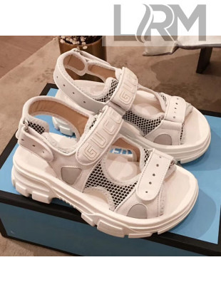 Gucci Flat Leather and Mesh Sandal 549909 White 2019 