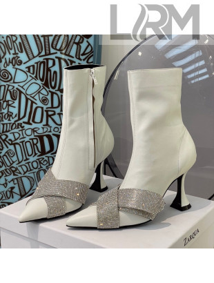 Amina Muaddi Elastic Short Boots with Crystal Band White 2021 35