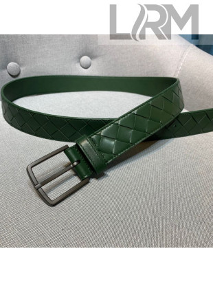 Bottega Veneta Woven Leather Belt 35mm with Matte Frame Buckle Green 2019