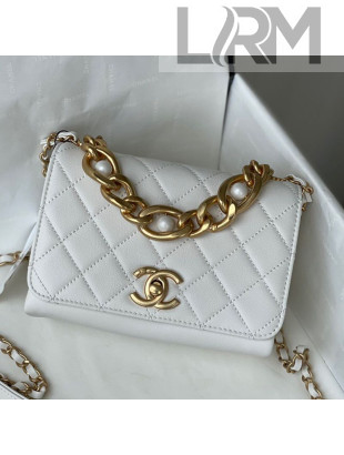 Chanel Calfskin Pearl Chained Mini Flap Bag  AS2638 White 2021