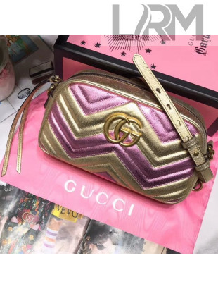 Gucci GG Marmont Laminated Leather Small Camera Shoulder Bag 447632 Gold/Pink 2019