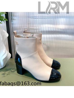 Chanel Calfskin and Patent Leather Ankle Boots Apricot 2021