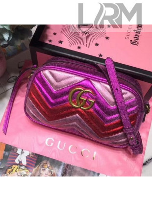 Gucci GG Marmont Laminated Leather Small Camera Shoulder Bag 447632 Purple/Red 2019