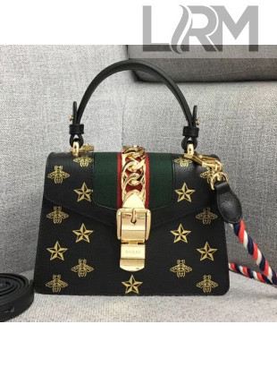 Gucci Sylvie Bee Star Mini Leather Bag 470270 Black 2019