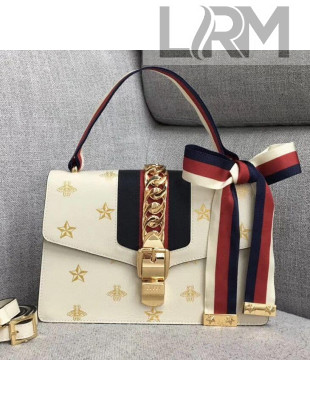 Gucci Sylvie Bee Star Small Shoulder Bag 524405 White 2019