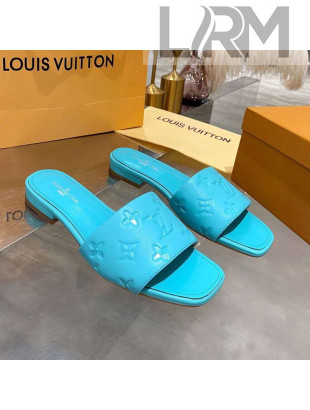 Louis Vuitton One-Stone Monogram Calfskin Flat Slide Sandals Blue 2020