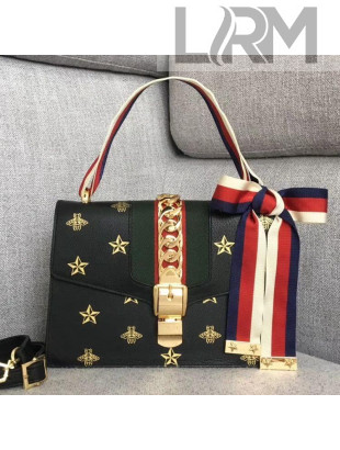 Gucci Sylvie Bee Star Small Shoulder Bag 524405 Black 2019