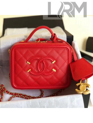 Chanel CC Filigree Mini Vanity Case Bag in Grained Calfskin A93342  Red 2018
