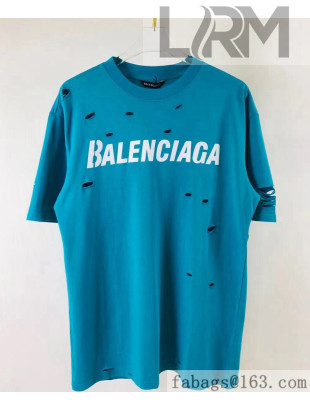 Balenciaga Cotton T-shirt BT61908 Blue 2021(For Women and Men)