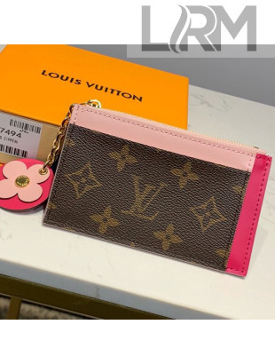 Louis Vuitton Monogram Canvas Flower Zipped Card Holder M67494 Light Pink 2019