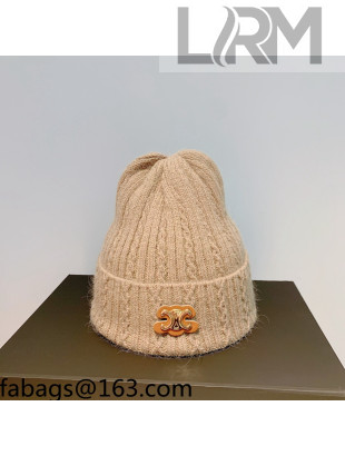Celine Rabbit Fur Knit Hat Brown 2021 110427