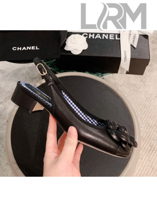 Chanel Camellia Leather Slingback Black 2019