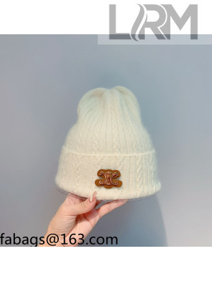 Celine Rabbit Fur Knit Hat White 2021 110428
