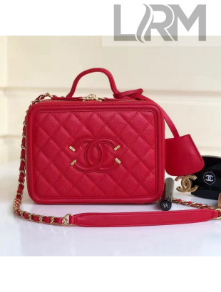 Chanel CC Filigree Medium Vanity Case Bag in Grained Calfskin A93343 Red 2018