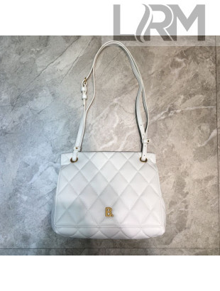 Balenciaga B. Quilted Lambskin Small Flap Bag White/Gold 2020