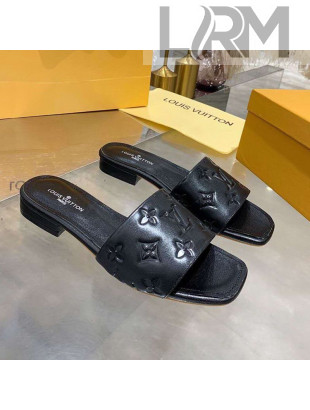Louis Vuitton One-Stone Monogram Calfskin Flat Slide Sandals Black 2020