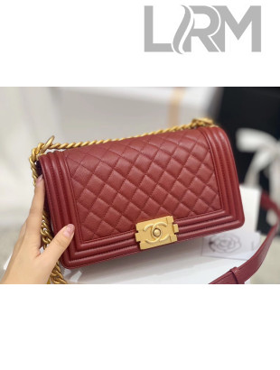 Chanel Quilted Origial Haas Caviar Leather Medium Boy Flap Bag Burgundy with Matte Gold Hardware(Top Quality)