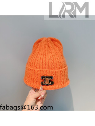 Celine Rabbit Fur Knit Hat Orange 2021 110429