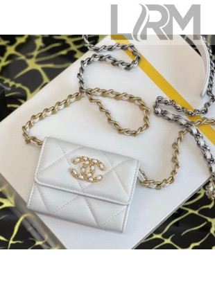 Chanel 19 Quilted Goatskin Flap Coin Purse with Chain AP1787 White 2020