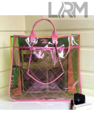 Chanel PVC Coco Splash Large Shopping Bag  Fuchsia/Yellow/Green 2018