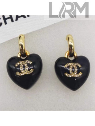 Chanel Heart Short Earrings AB5963 Black 2021